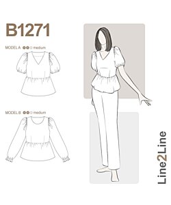 Line2Line 1271 Puff sleve peplum blouse